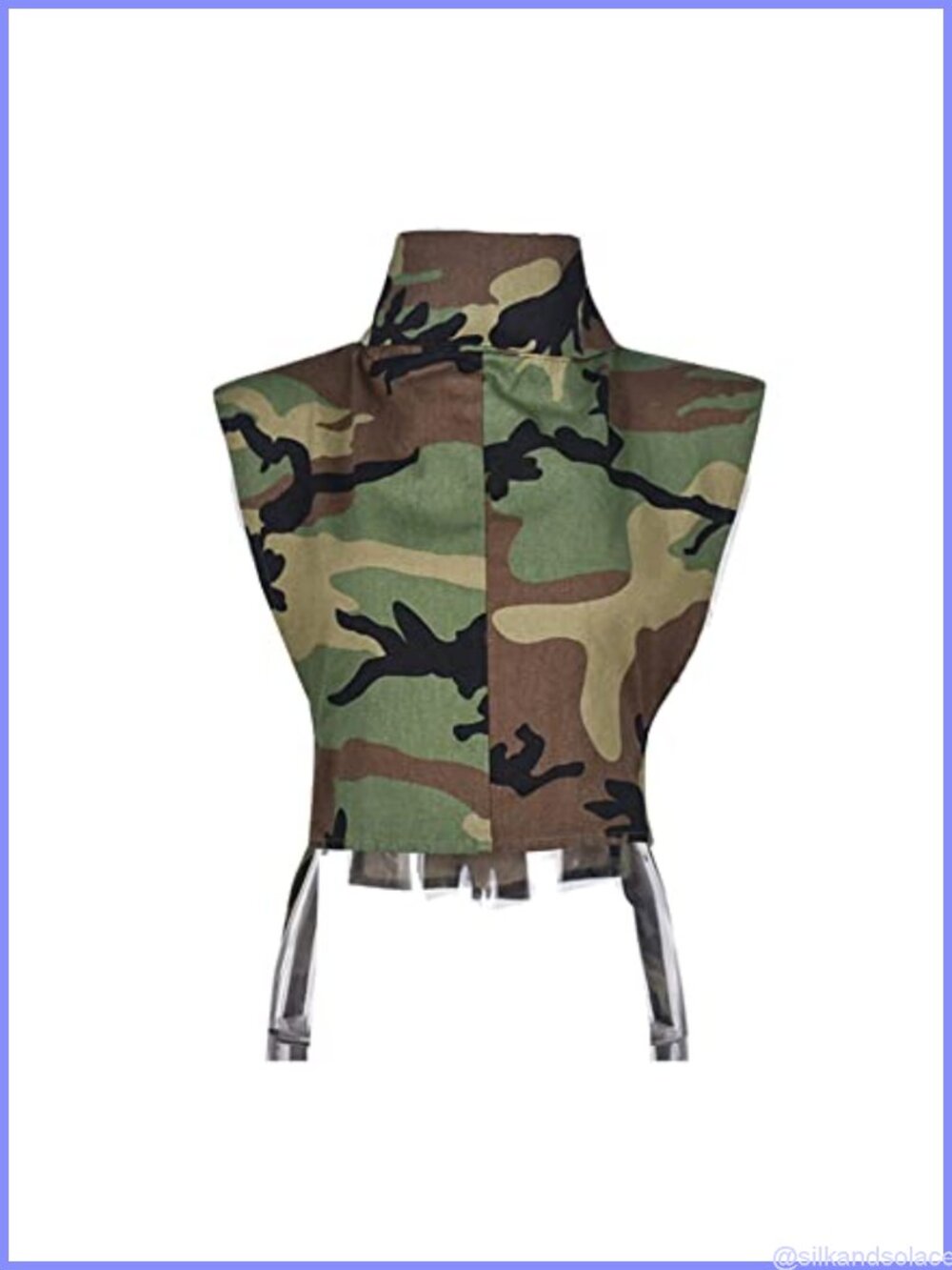 Women's Sleeveless Denim Vest High Neck Tie Up Camouflage